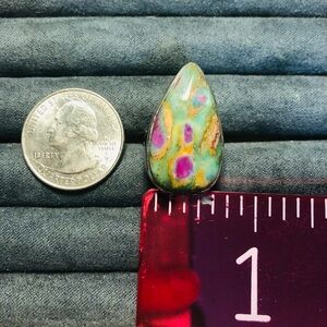 Teardrop Ruby in Fuchsite Cabochon sterling silver ring